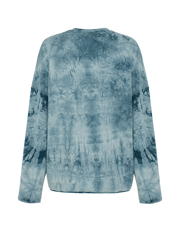 Бело-синий tie-dye лонгслив из хлопка, 2