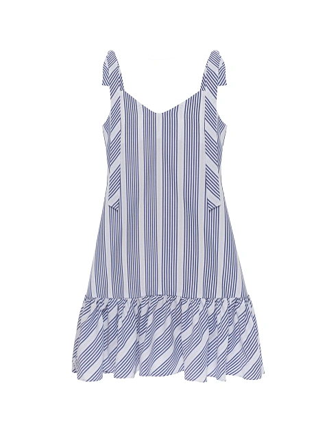 Синее платье-мини из хлопка в полоску, 1