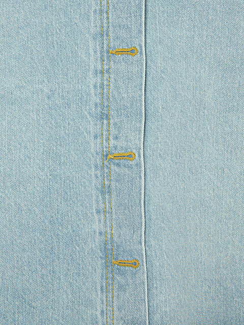 Голубая укороченная джинсовка с рваным низом, 4