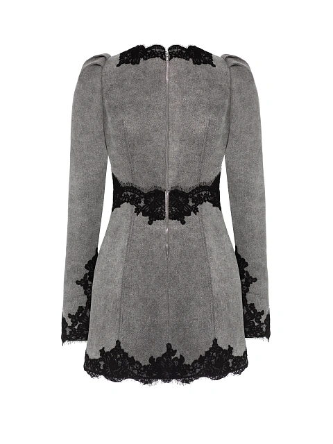 Серое платье-мини из денима с черным кружевом, 2