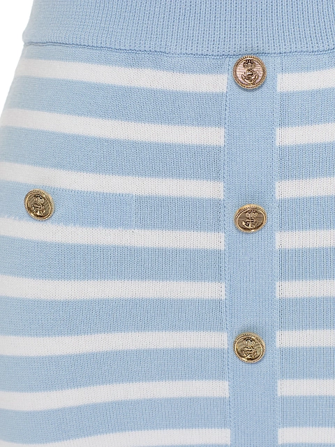 Голубой комплект в белую полоску из топа и юбки-мини, 3