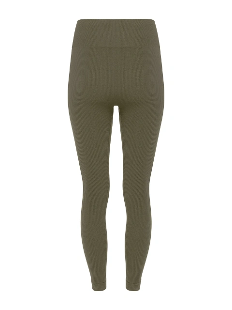 Леггинсы цвета хаки из трикотажа в рубчик, 2
