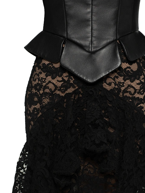 Черное платье-макси из кожи и кружева, 3 Черное платье-макси из кожи и кружева, 3