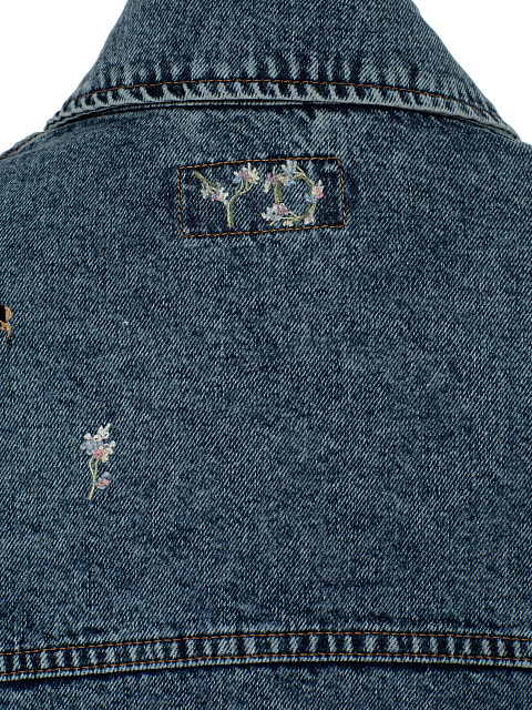 Синяя джинсовая куртка с цветочной вышивкой, 5