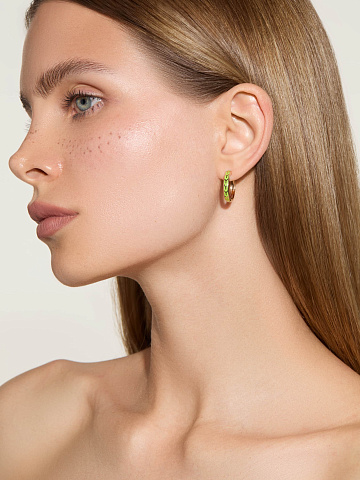 Маленькие хупсы из желтого золота с эмалью Lime Color, 2