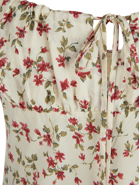 Молочное платье-мини с цветочным принтом, 3