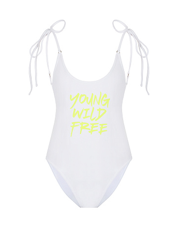 Белый слитный купальник с принтом, 1