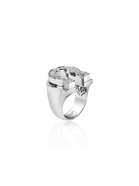 Кольцо в виде подковы из белого золота с бриллиантами, 3