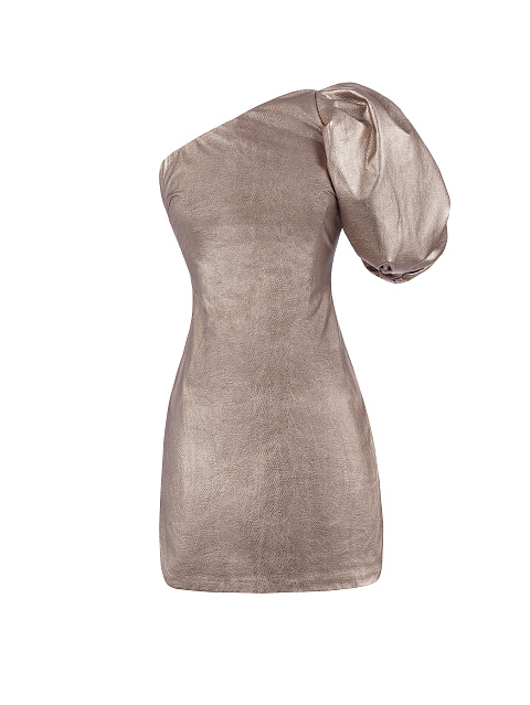 Пудровое платье-мини из эко-кожи, 1