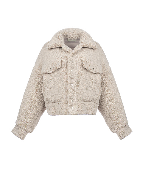 Укороченная куртка из светло-бежевого эко-меха, 1