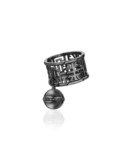 Кольцо из черненого золота с подвеской и черными бриллиантами, 1 Кольцо из черненого золота с подвеской и черными бриллиантами, 1