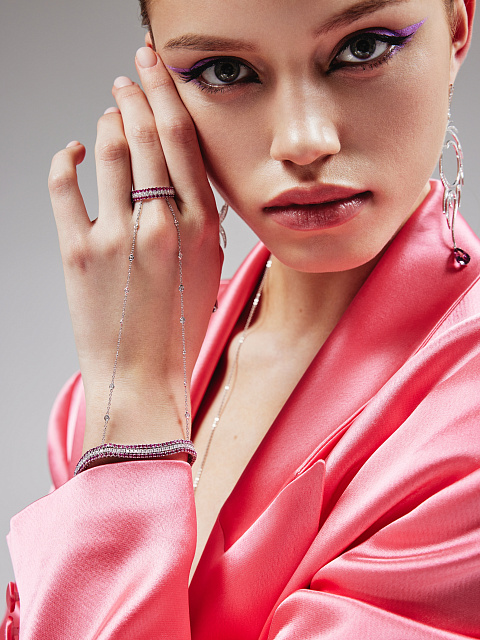 Слейв-браслет из белого золота с рубинами и бриллиантами круглой огранки, 3 Слейв-браслет из белого золота с рубинами и бриллиантами круглой огранки, 3