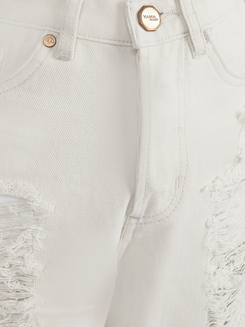 Белые хлопковые рваные джинсы, 3