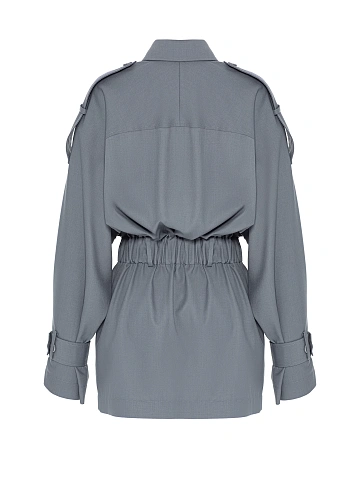 Серое платье-мини с карманами и поясом, 2