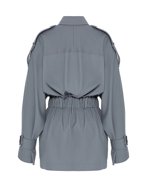 Серое платье-мини с карманами и поясом, 2