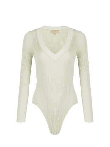 Серо-бежевое боди с V-образным вырезом, 1