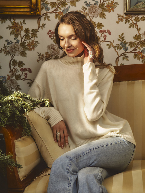 Белый кашемировый свитер с высоким горлом, 6