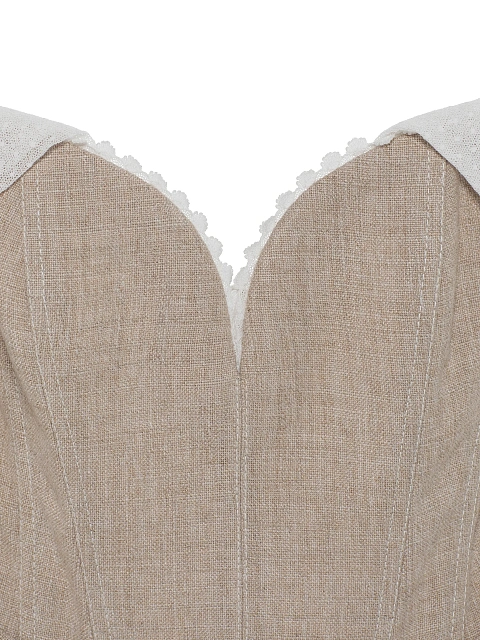 Бежевое платье из льна с кружевными рукавами, 4