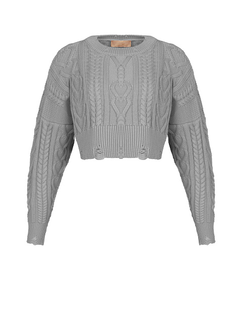 Укороченный серый свитер с косами, 1