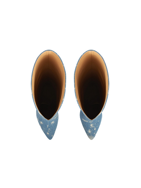 Синие сапоги из денима с принтом на высоком каблуке, 4