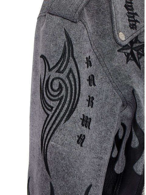 Серая косуха из денима с отделкой из кожи, 3