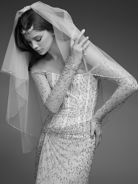 Белое корсетное платье из сетки расшитое камнями Swarovski, 10