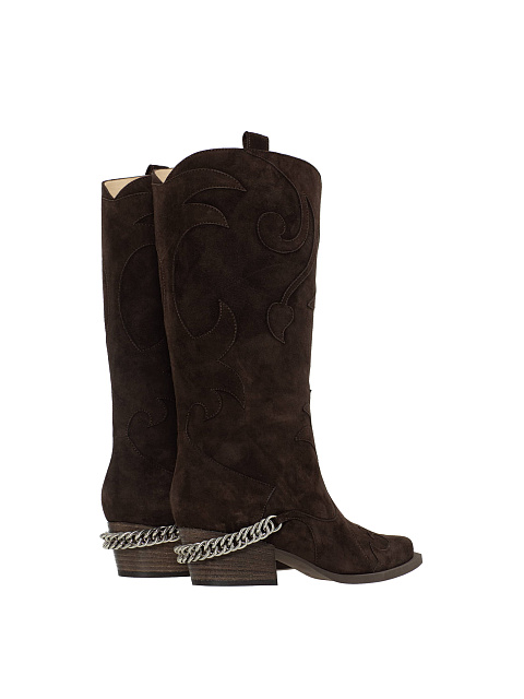 Коричневые казаки из замши с цепочкой, 3