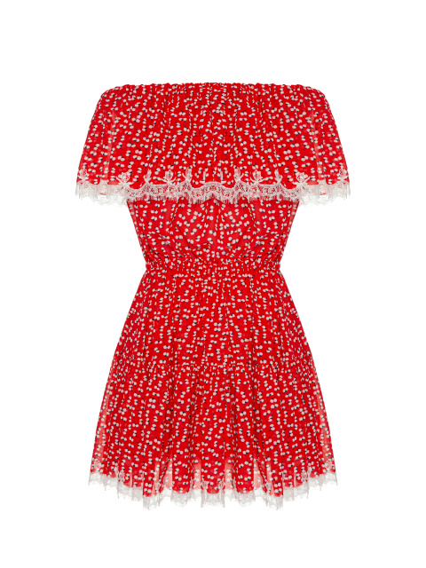 Красное платье-мини с цветочным принтом, 1