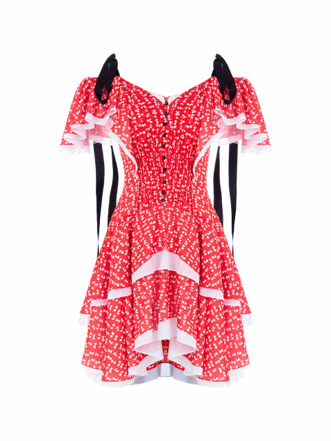 Красное шифоновое платье-мини с цветочным принтом, 1