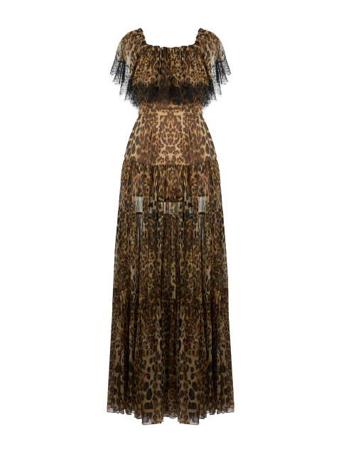 Платье-макси с леопардовым принтом и кружевом, 1