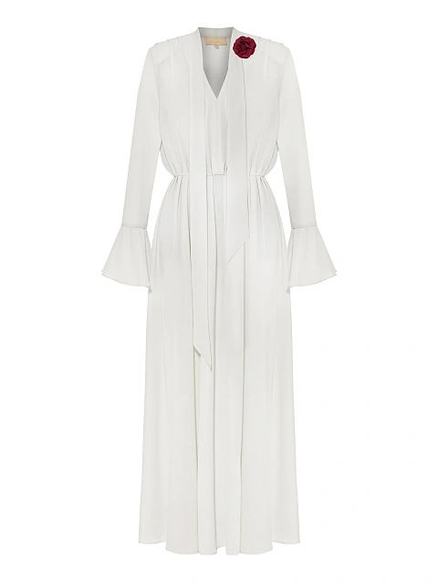 Белое платье-макси из шифона с розой, 1