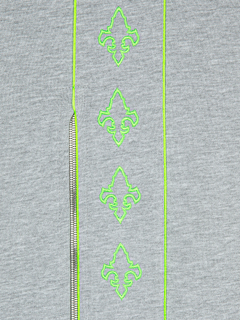 Серый костюм с укороченной толстовкой и неоново-зеленой вышивкой в виде лилий, 5