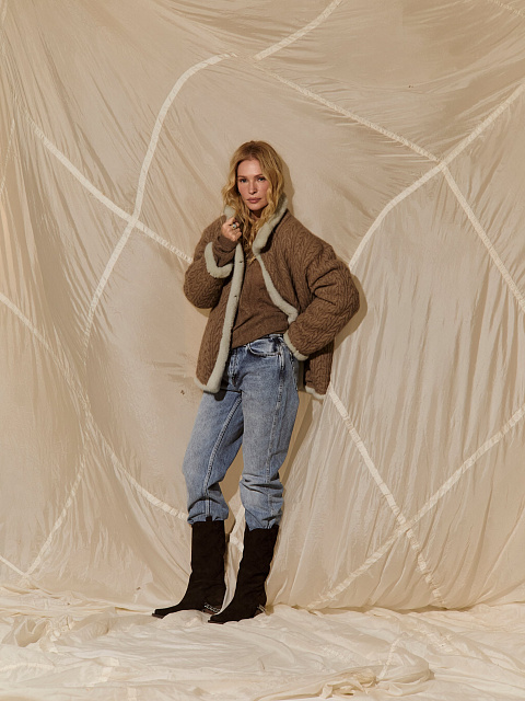 Двусторонний жакет из мятной норки и коричневого кашемира, 3