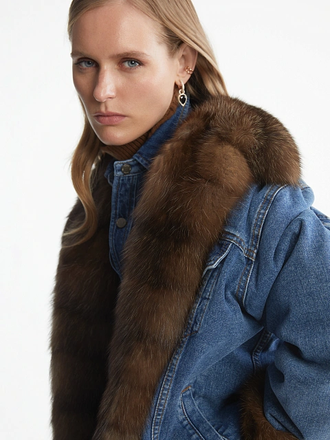 Синяя джинсовая куртка с подкладом из меха баргузинского соболя, 5 Синяя джинсовая куртка с подкладом из меха баргузинского соболя, 5