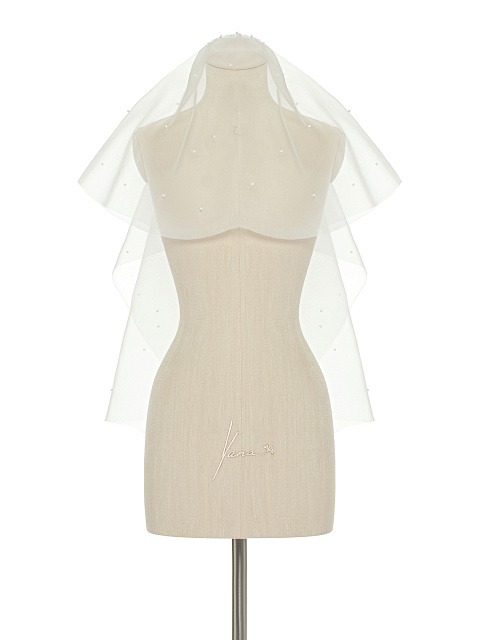 Белая короткая фата с жемчужными бусинами, 1