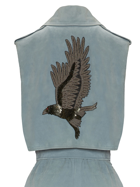 Голубой двубортный тренч без рукавов, 3