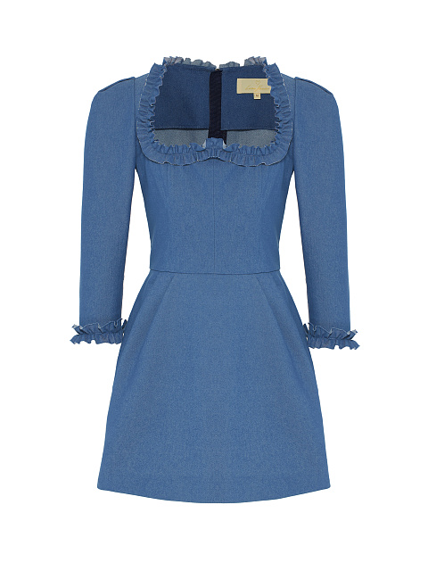 Синее платье-мини из денима с рюшами, 1 Синее платье-мини из денима с рюшами, 1