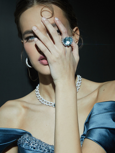 Синее платье-миди из шелка со стразами, 4 Синее платье-миди из шелка со стразами, 4