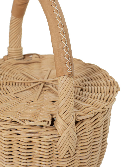 Бежевая сумка-корзина с декором из кожи песочного цвета, 5