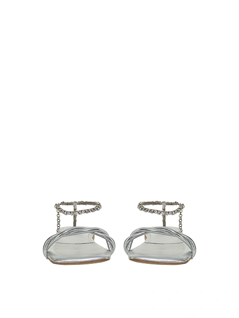 Серебристые сандалии из кожи со стразами, 2 Серебристые сандалии из кожи со стразами, 2