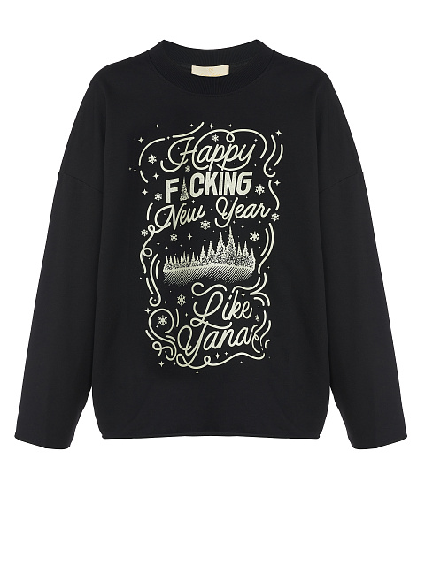 Мужской черный лонгслив с принтом, 1