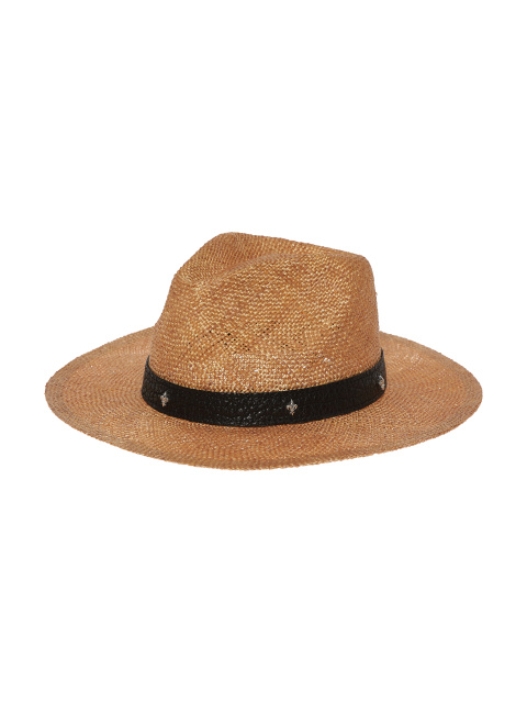 Коричневая соломенная шляпа с отделкой из черной кожи и лилиями, 1