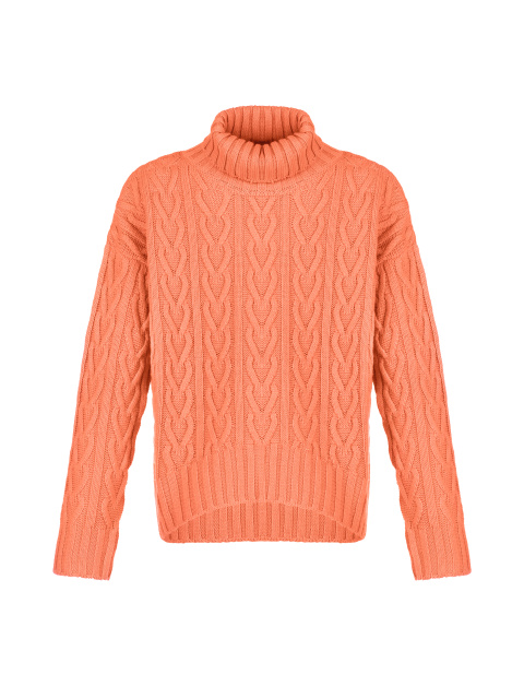 Оранжевый вязаный свитер с косами, 1