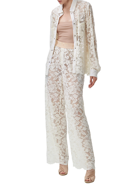 Молочно-белый кружевной костюм из рубашки и брюк, 9