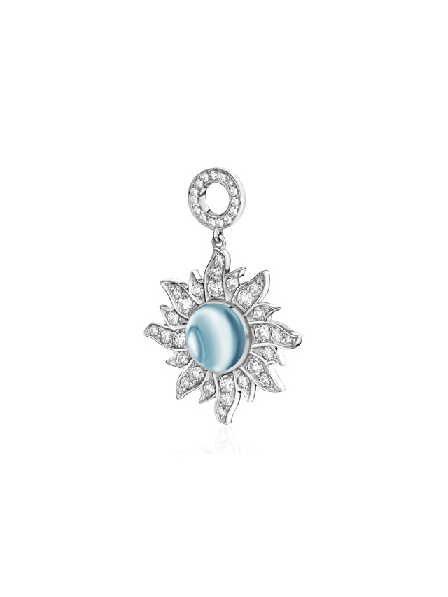 Подвеска на хупсы из белого золота с бриллиантами и топазом Sky Blue, 1