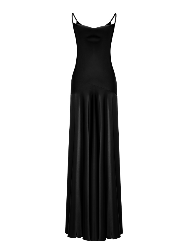 Черное атласное платье-макси, 1