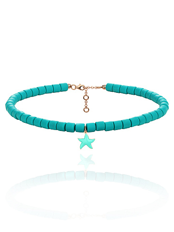 Колье-чокер из розового серебра, зеленого каучука и кулона в виде звезды из эмали, 1