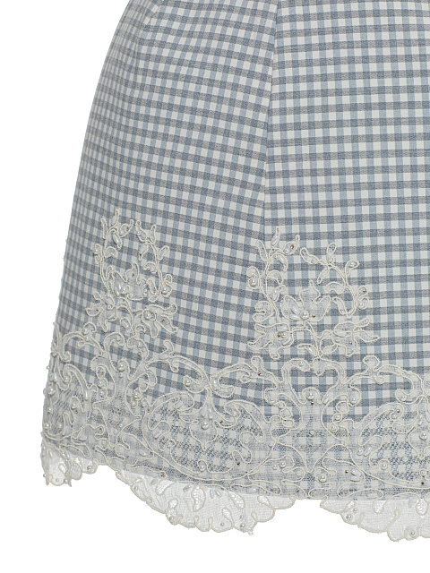 Голубое платье-мини в клетку с кружевом , 3
