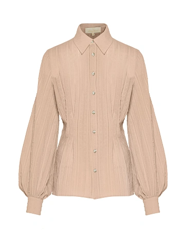 Бежевая блузка из хлопка с объемными рукавами, 1