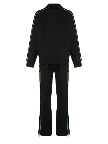 Черный костюм с укороченной толстовкой и неоново-зеленой вышивкой, 2